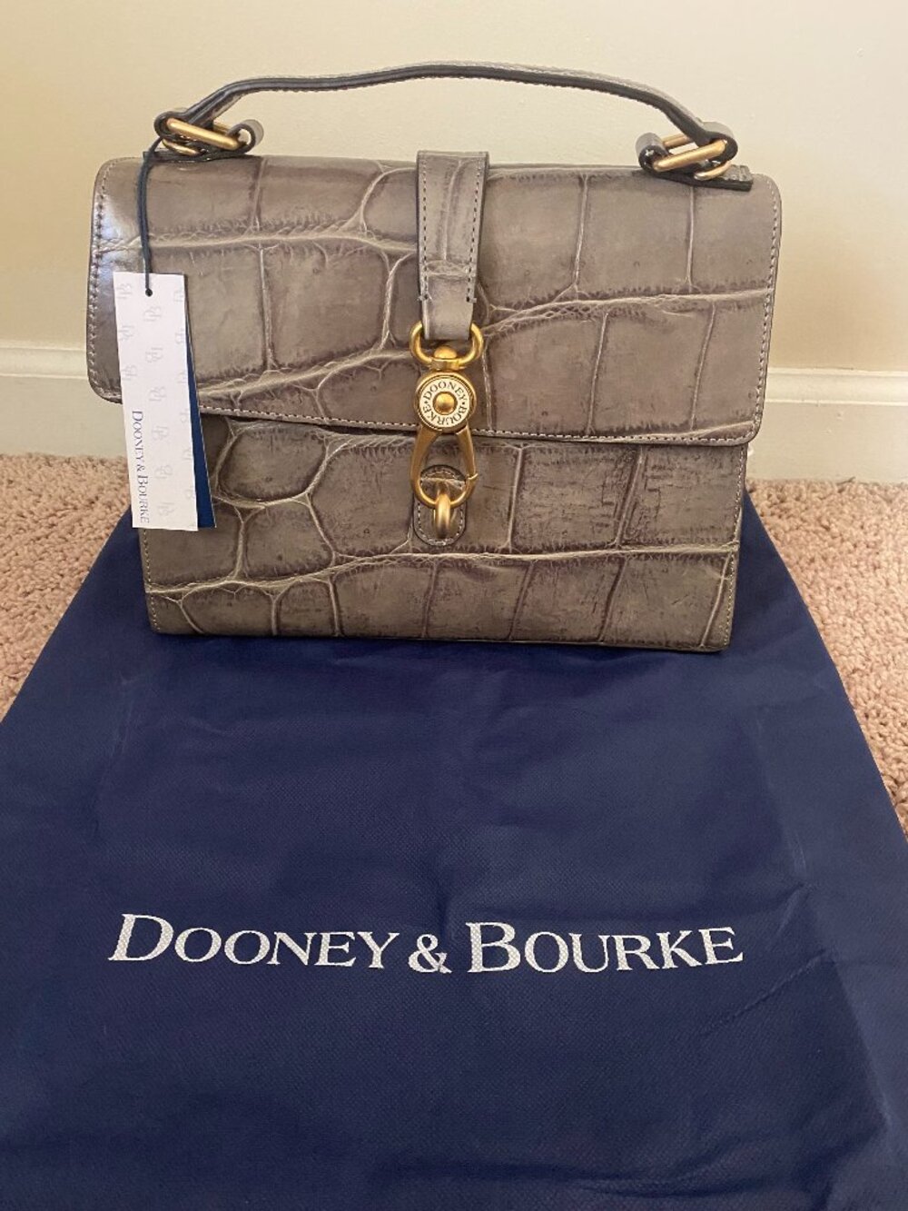 NEW DOONEY AND BOURKE CROCO EMBOSSED LEATHER SATCHEL HANDBAG-CLAIRE SMOKE
